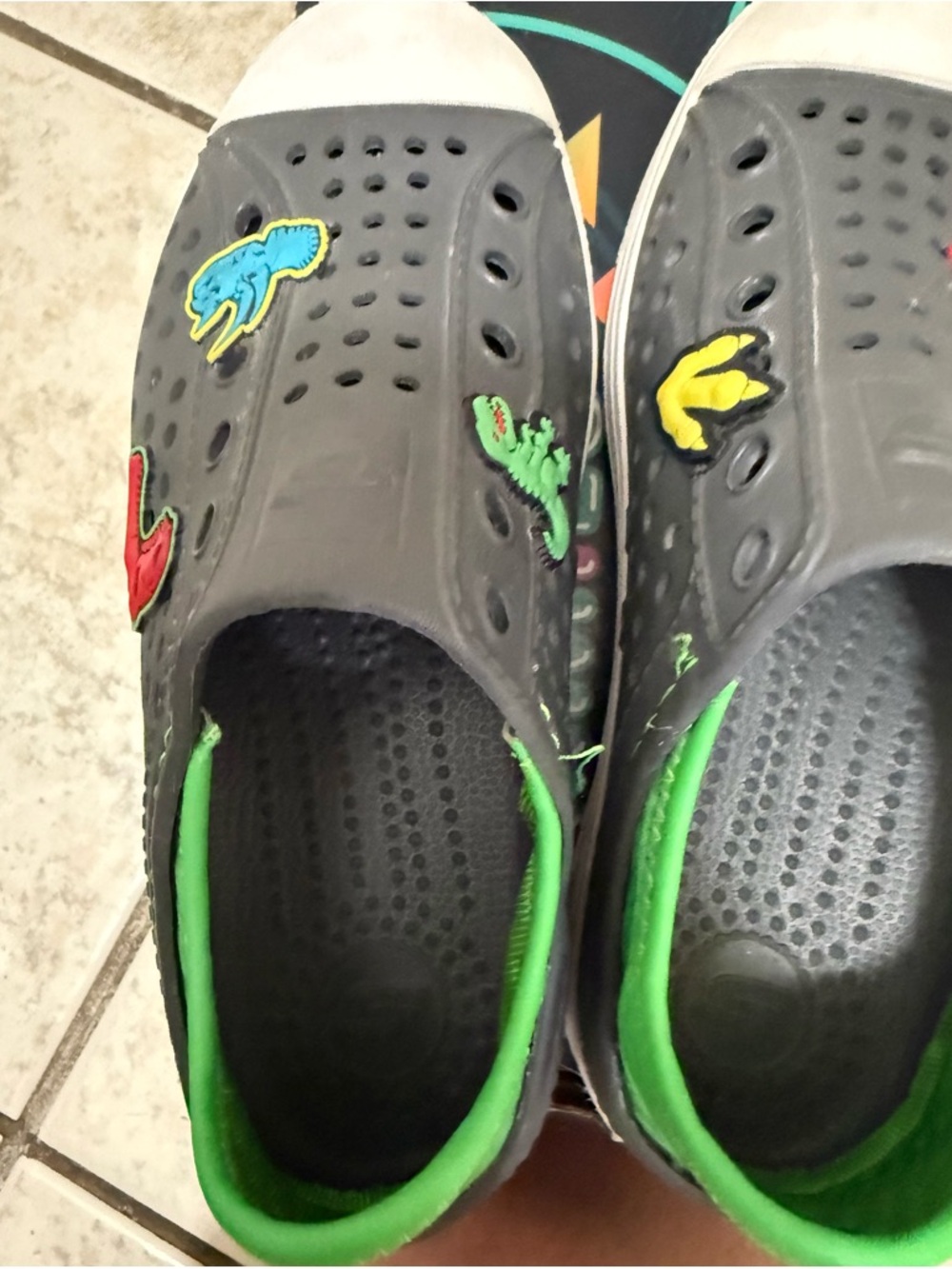 Skechers Kids Grey Slip-On Water Shoes with Green Lining and Multicolor Patches - Picture 2 of 5